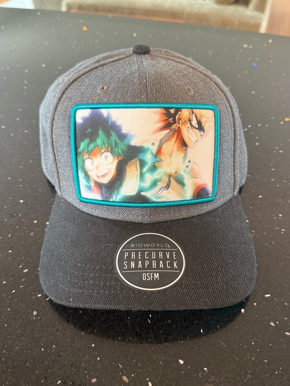 Bioworld Black Snapback Hat with Teal-Trim Anime Patch